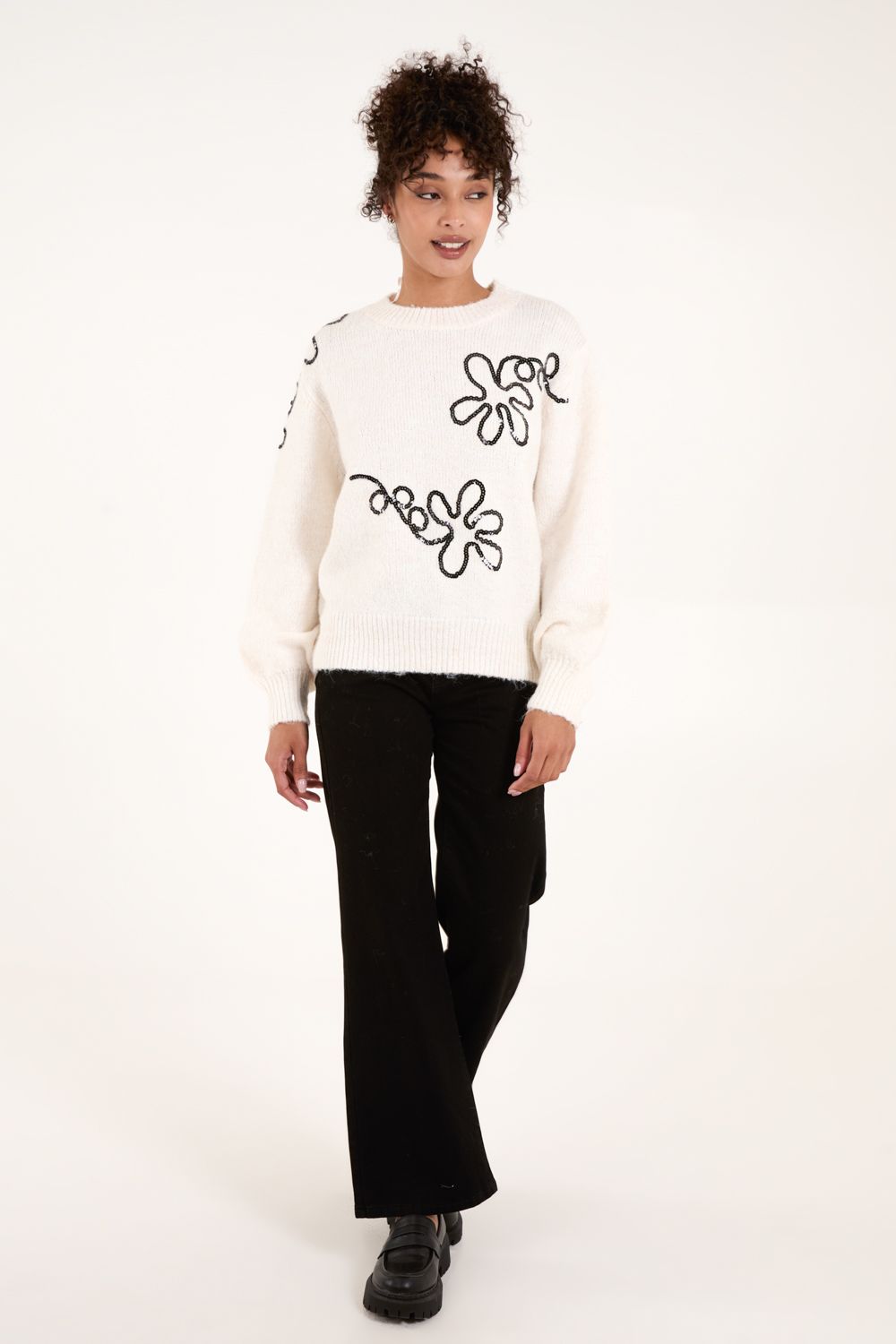 Blue Vanilla Abstract Flower Embroidery Jumper