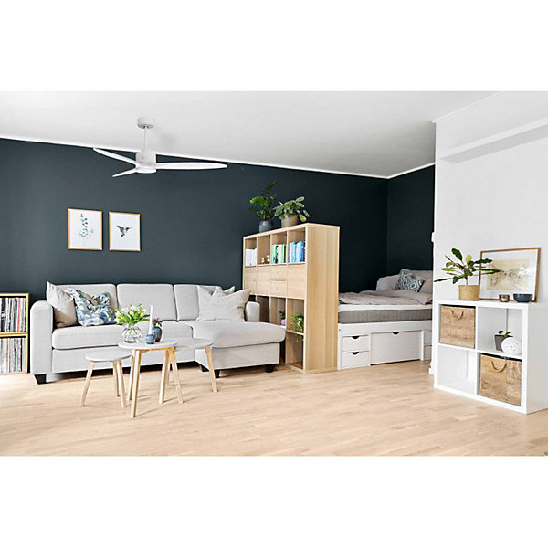 Modulo slim - Super destratificateur et ventilateur DC 132 cmBlanc pales bois blanc avec Lumière 25 à 35 m²