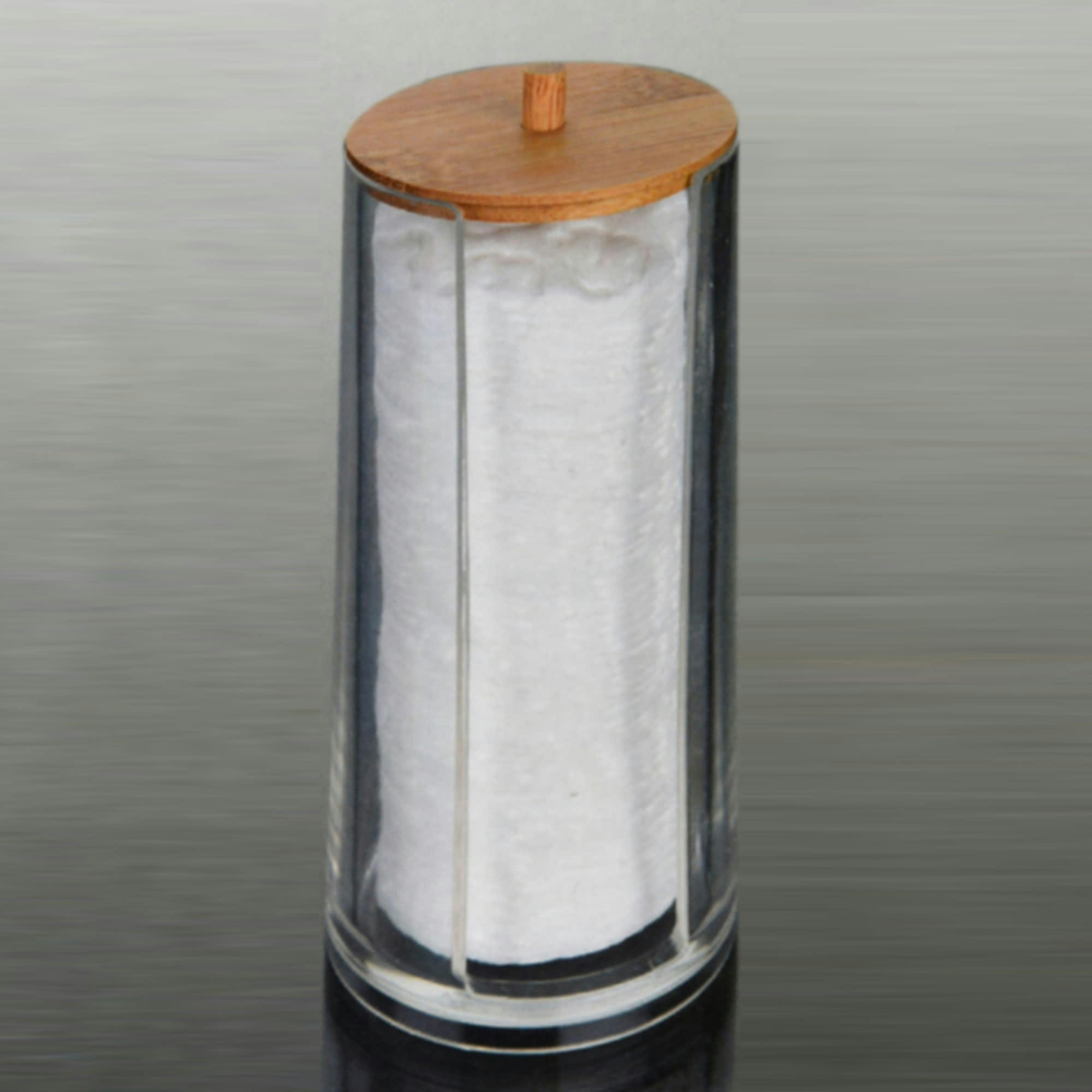 - Rangement disques coton acrylique et bambou - 7x7x18.5cm