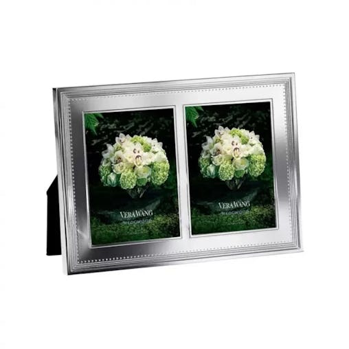 Wedgwood Vera Wang Grosgrain Silver Giftware Double Frame 5x7"