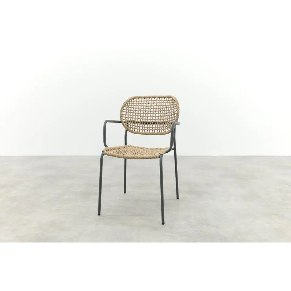 VDG Noa stapelbare naturel wicker dining tuinstoel - Antraciet