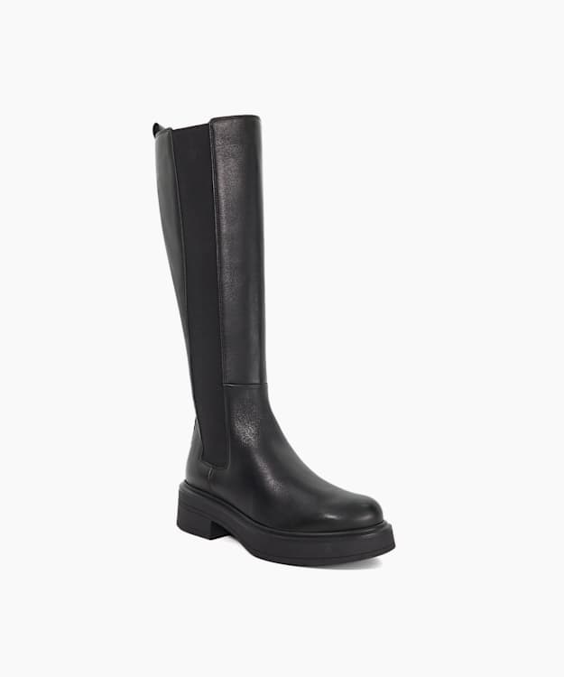 Temmings Black - Leather Chunky Knee High Boots