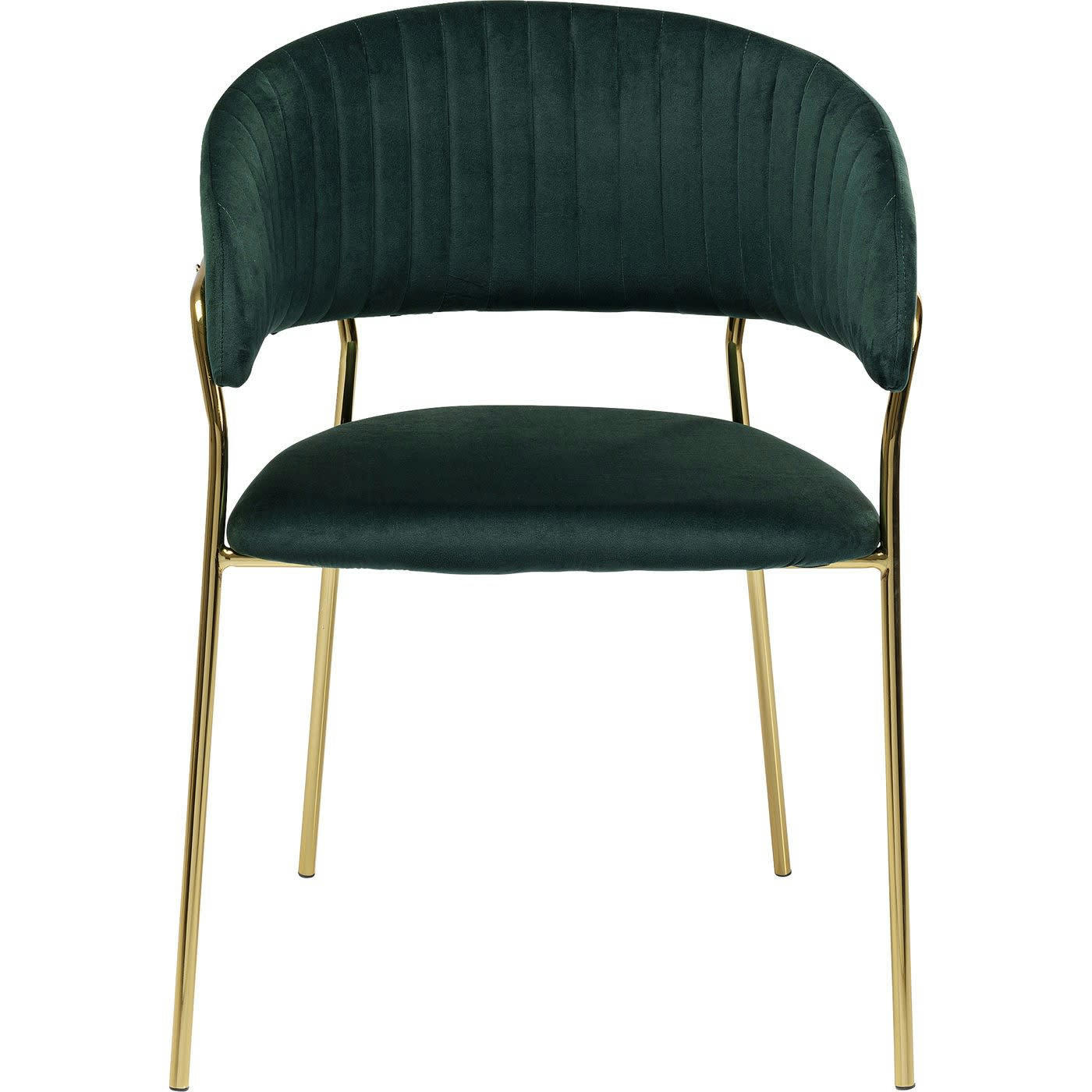 BELLE - Chaise avec accoudoirs en velours vert et acier doré