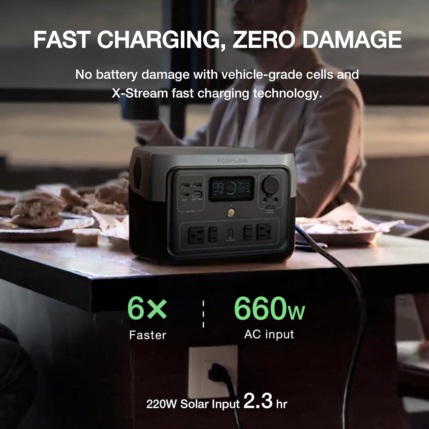 EF ECOFLOW Portable Power Station River 2 Max 500  499Wh LiFePO4 Battery/ 1 Hour Fast Charging  Up to 1000W Output Solar Generator (Solar Panel Optional) for Outdoor Camping/RVs/Home Use