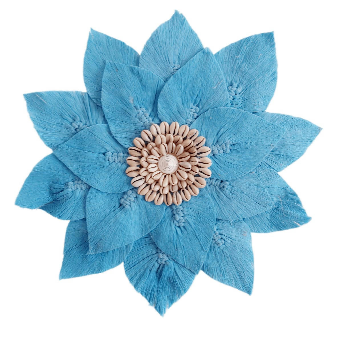 ELINA - Décoration murale en fibres naturelles et coquillages, bleu D40 cm