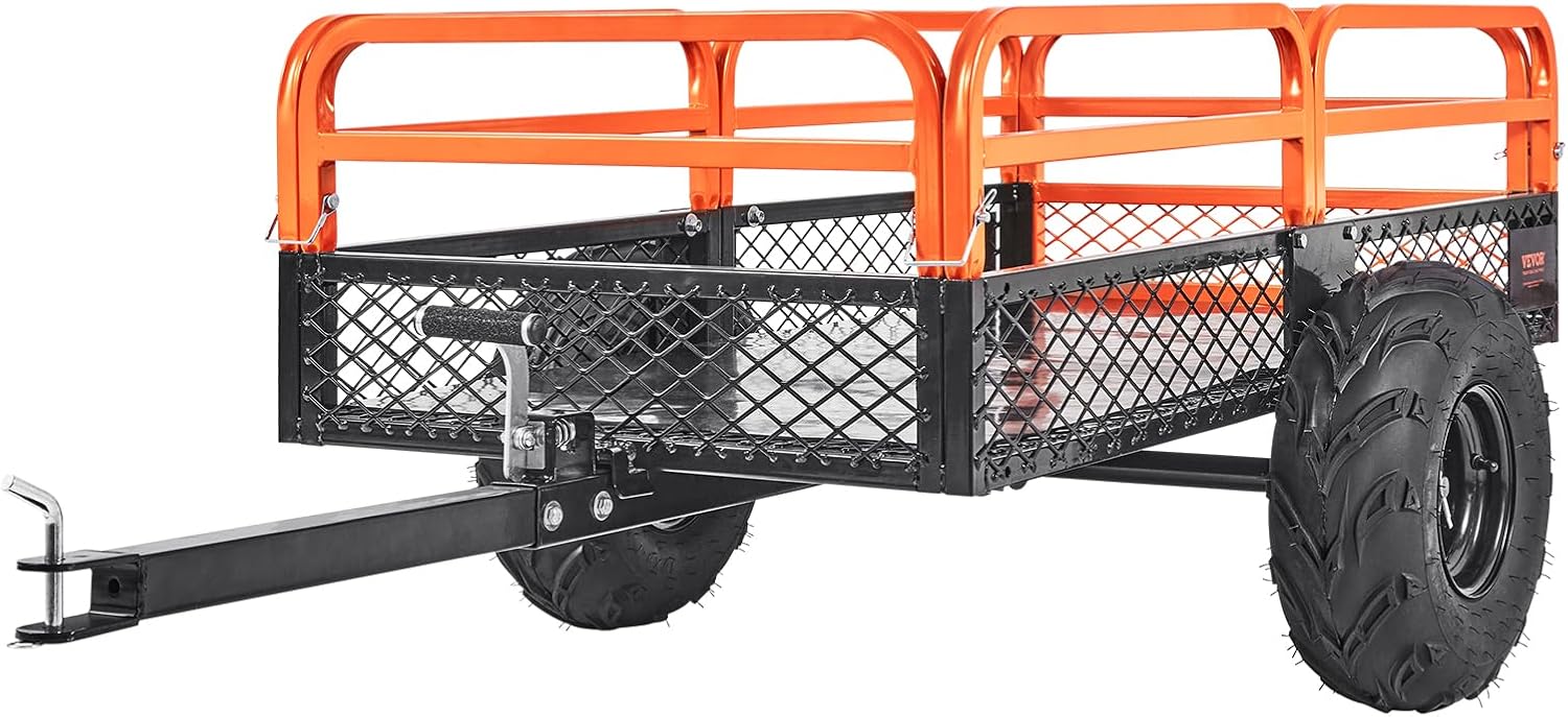 VEVOR ATV UTV Trailer Tow Behind Dump Cart  1500lbs 15 Cubic Feet  Heavy Duty Yard Garden Trailer Pull Behind Dump Trailer for Lawn Mower Tractor