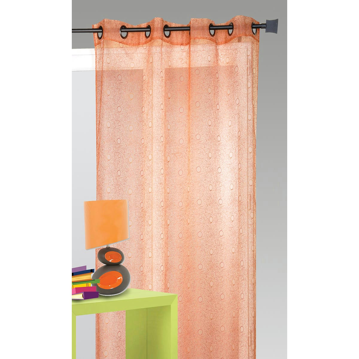 - Voilage organza gribouillis et bulles brodée terracotta 140x240 cm