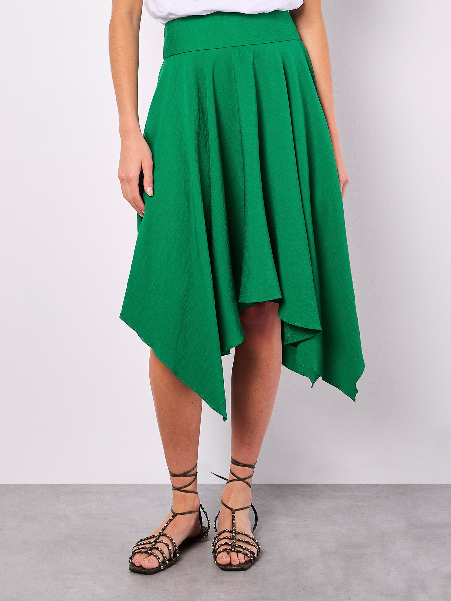 Apricot Hanky Hem Belted Midi Skirt