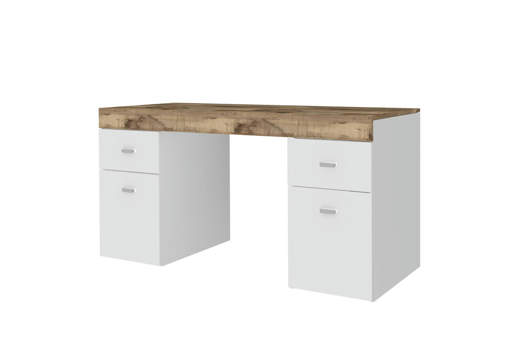 - Bureau avec tiroirs effet bois blanc