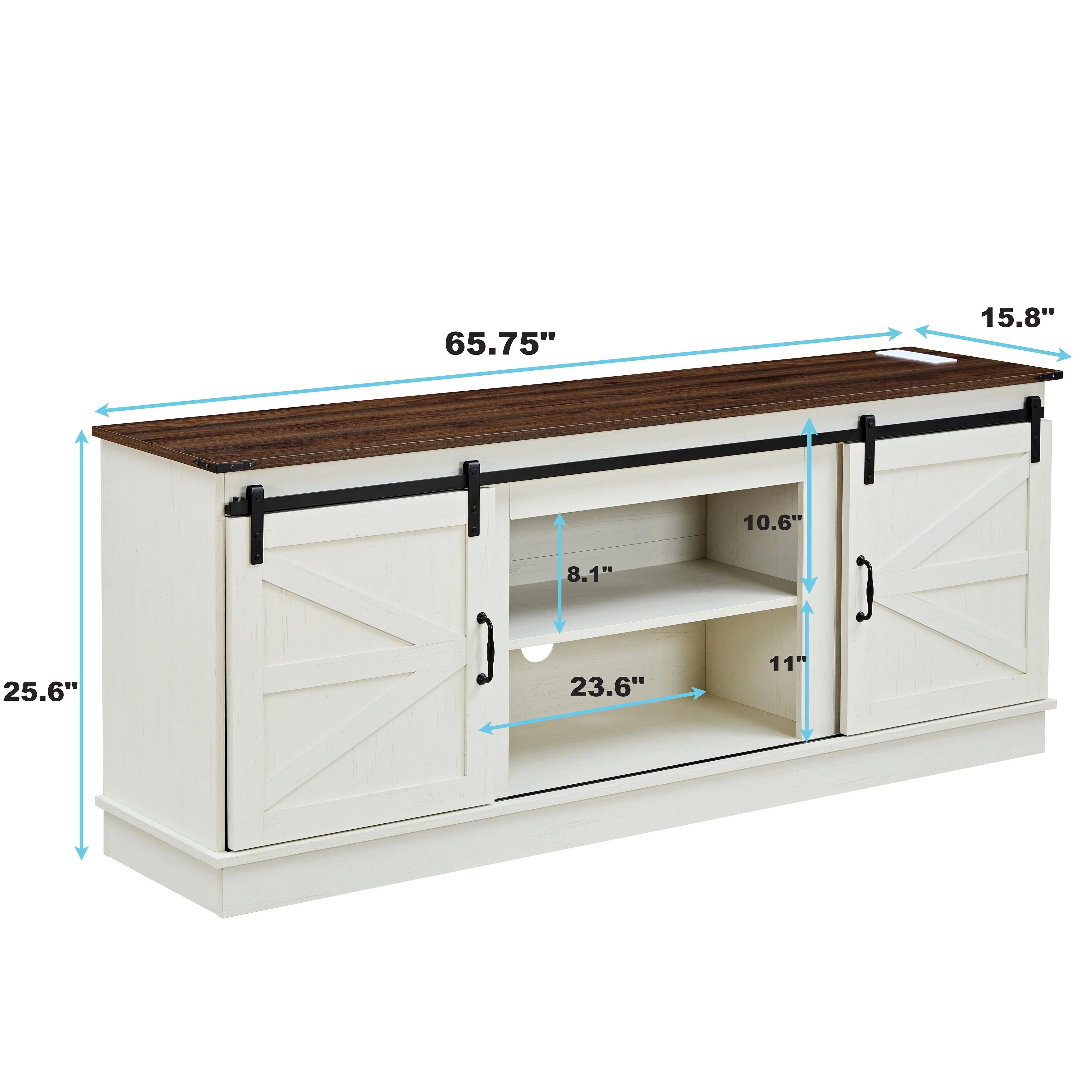 66 TV Stand with Sliding Barn Door & Shelf for TVs Up to 60