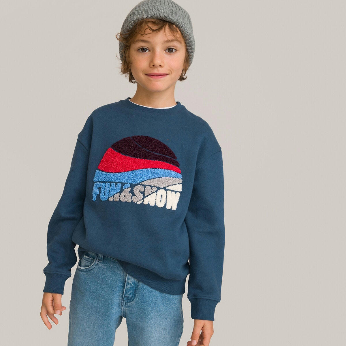 Sweat col rond en molleton, motif bouclettes