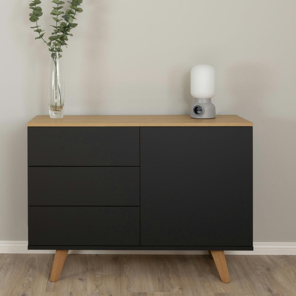 AMELIA - Buffet en bois 1 porte 3 tiroirs L109cm gris foncé