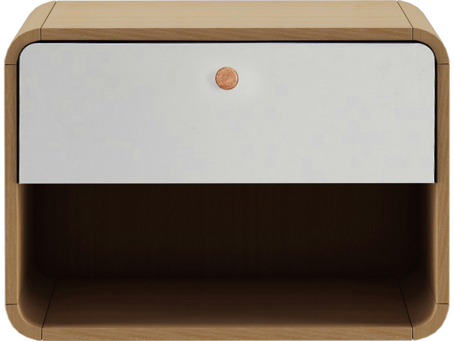 CASSIE - Table de nuit murale avec 1 tiroir en chêne partical Board et blanc