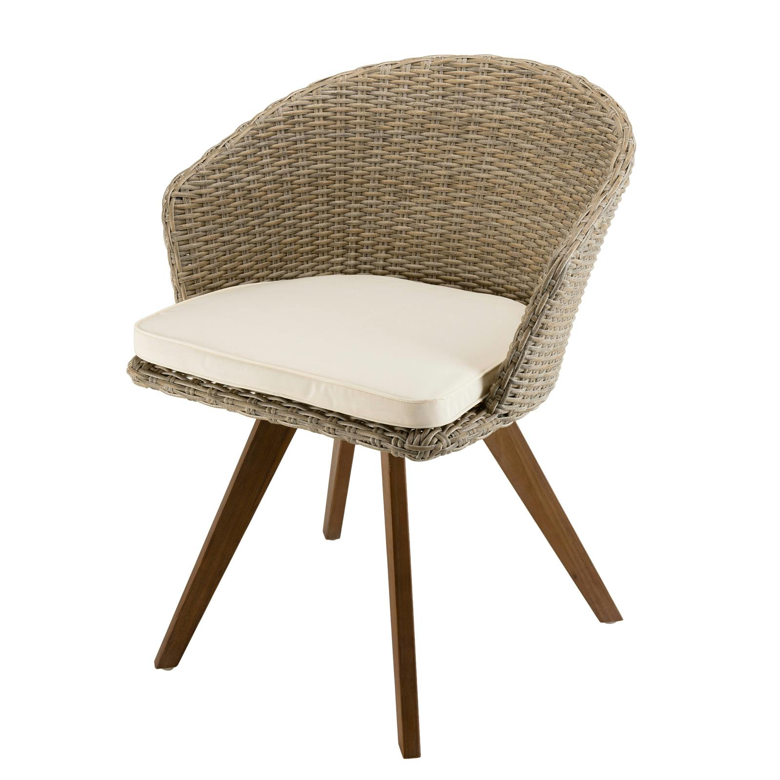 Fauteuil de jardin en résine tressée couleur naturelle coussin écru BAHIA