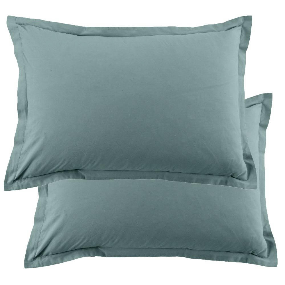 - Lot de 2 taies d'oreiller rectangles coton bleu canard 50x70 cm