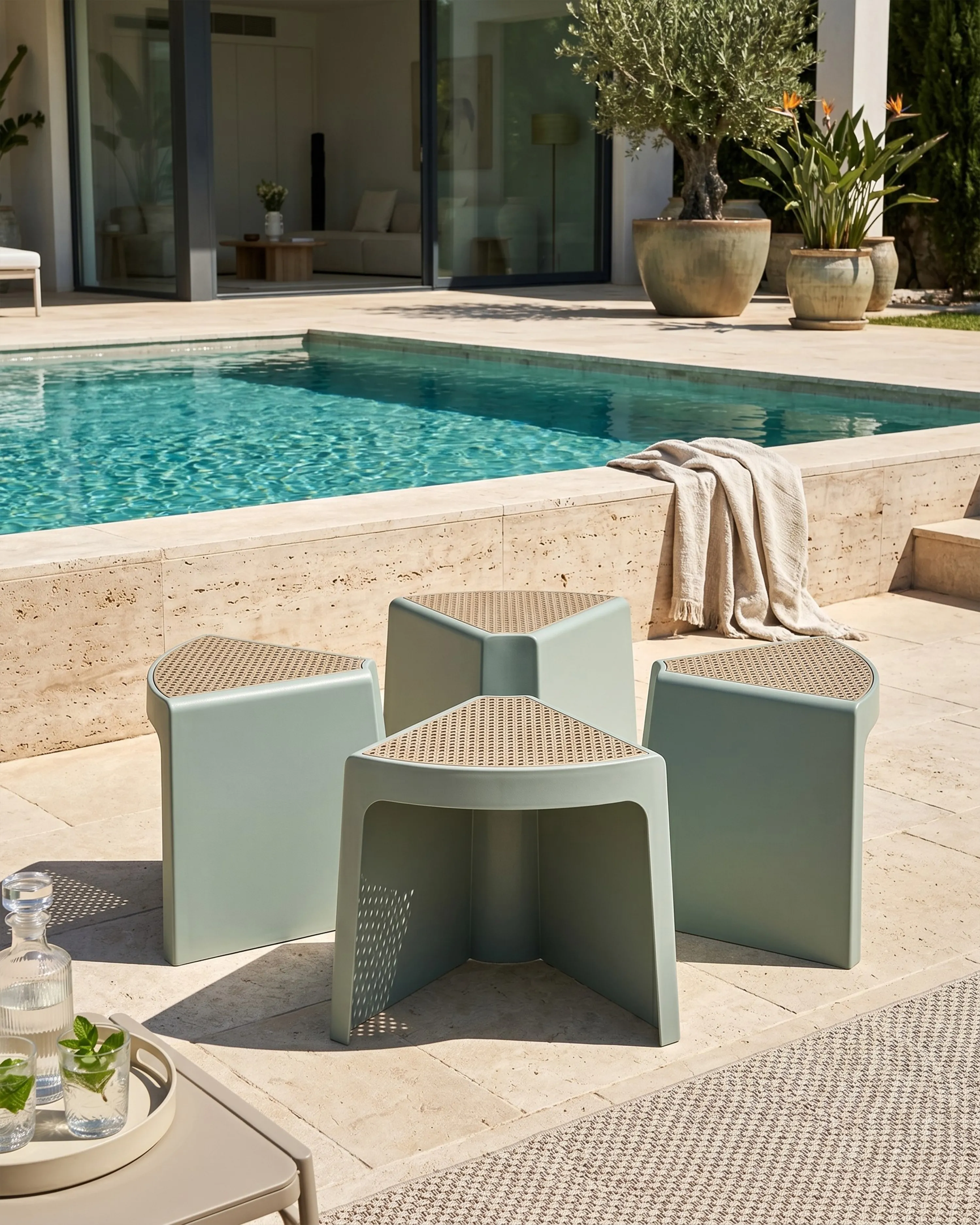 Set of 4 Garden Stools EVROS Mint Green