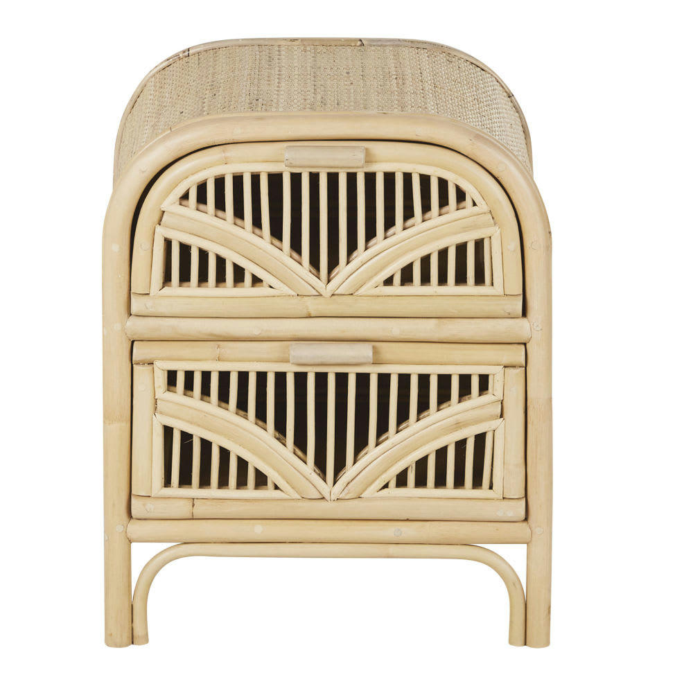 - Table de chevet 2 tiroirs et cannage en rotin