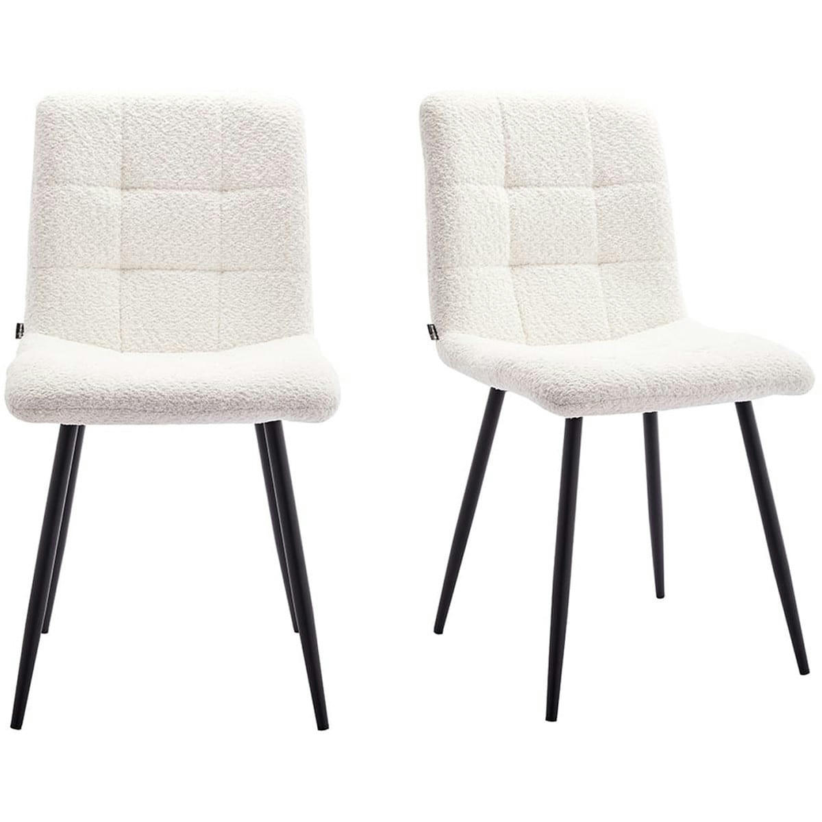 IGGY - Lot de 2 chaises en tissu bouclette écru, piètement noir