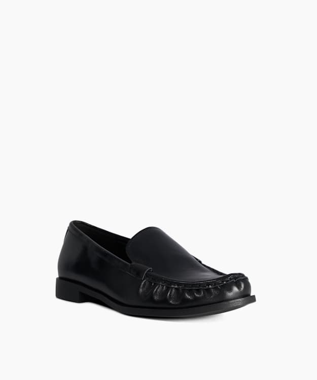 Grates Black - Leather Gathered-Toe Loafers