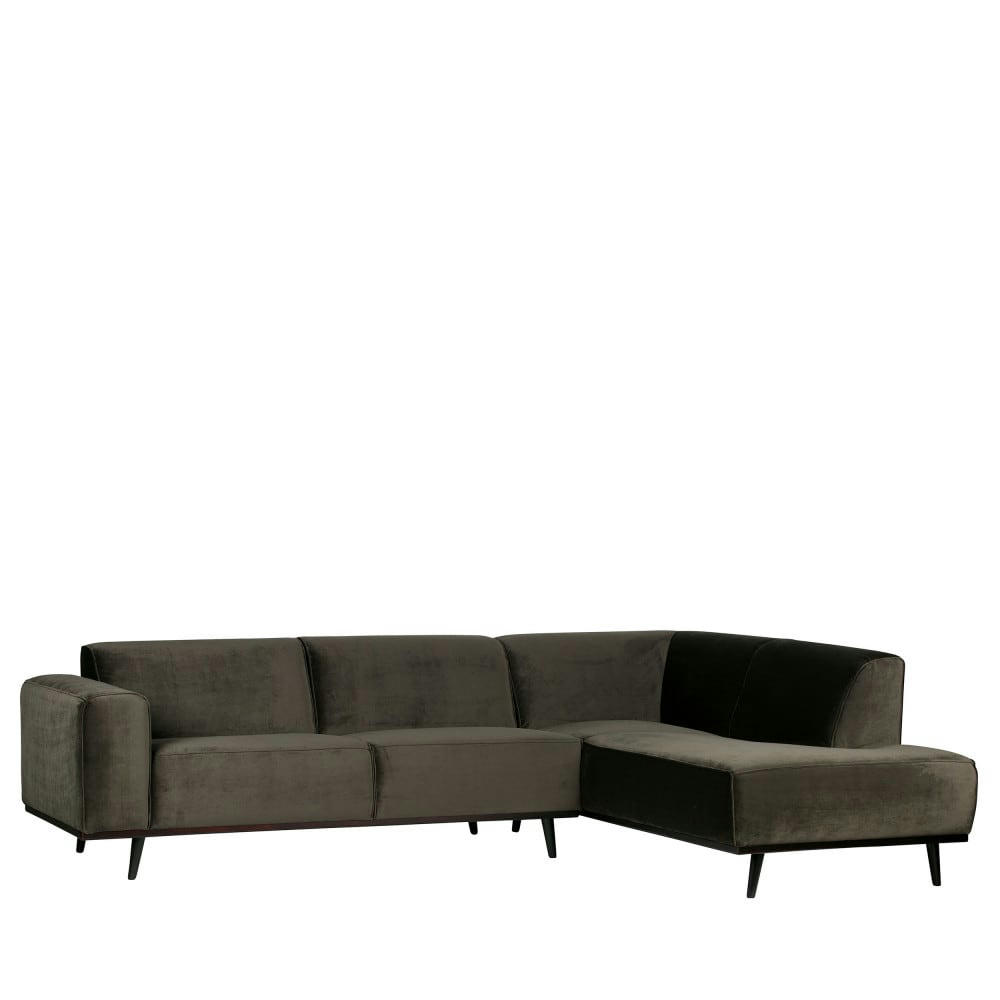 STATEMENT - Canapé d'angle droit velours vert kaki 3 places