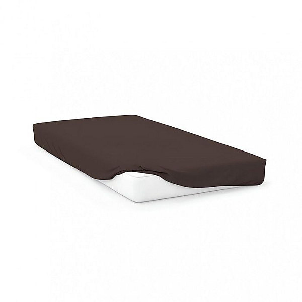 Drap housse en coton 57 fils 90x200 cm UNI brun, par Soleil d'ocre