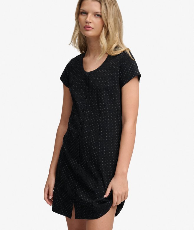 Button Through Short Sleeve Mini Dress