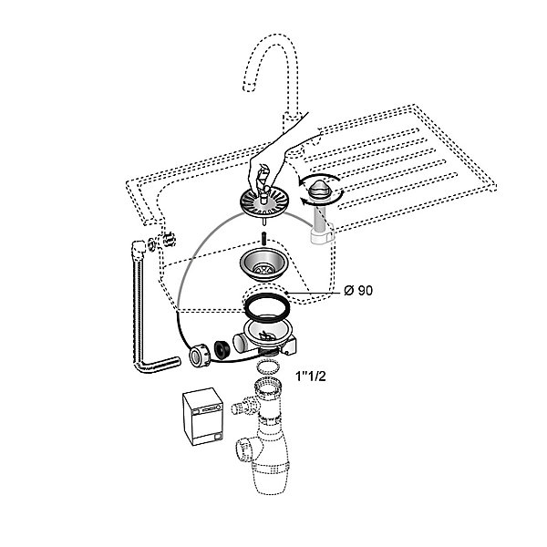 Bonde à panier pour évier 90mm avec commande à câble Wirquin