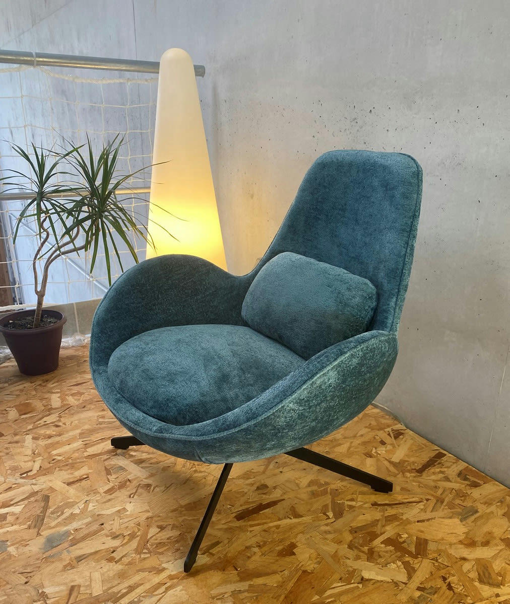 SPACE - Fauteuil rotatif en velours bleu