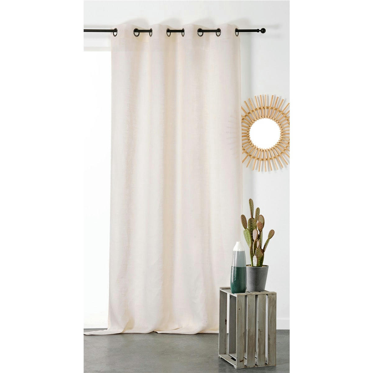 - Rideau tamisant et naturel en 100% lin ecru 145x260 cm