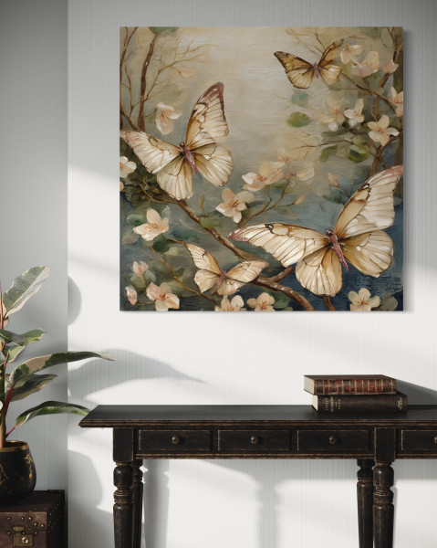 Feeby Obraz na płótnie, Motyl Kwiaty Akwarela 30x30