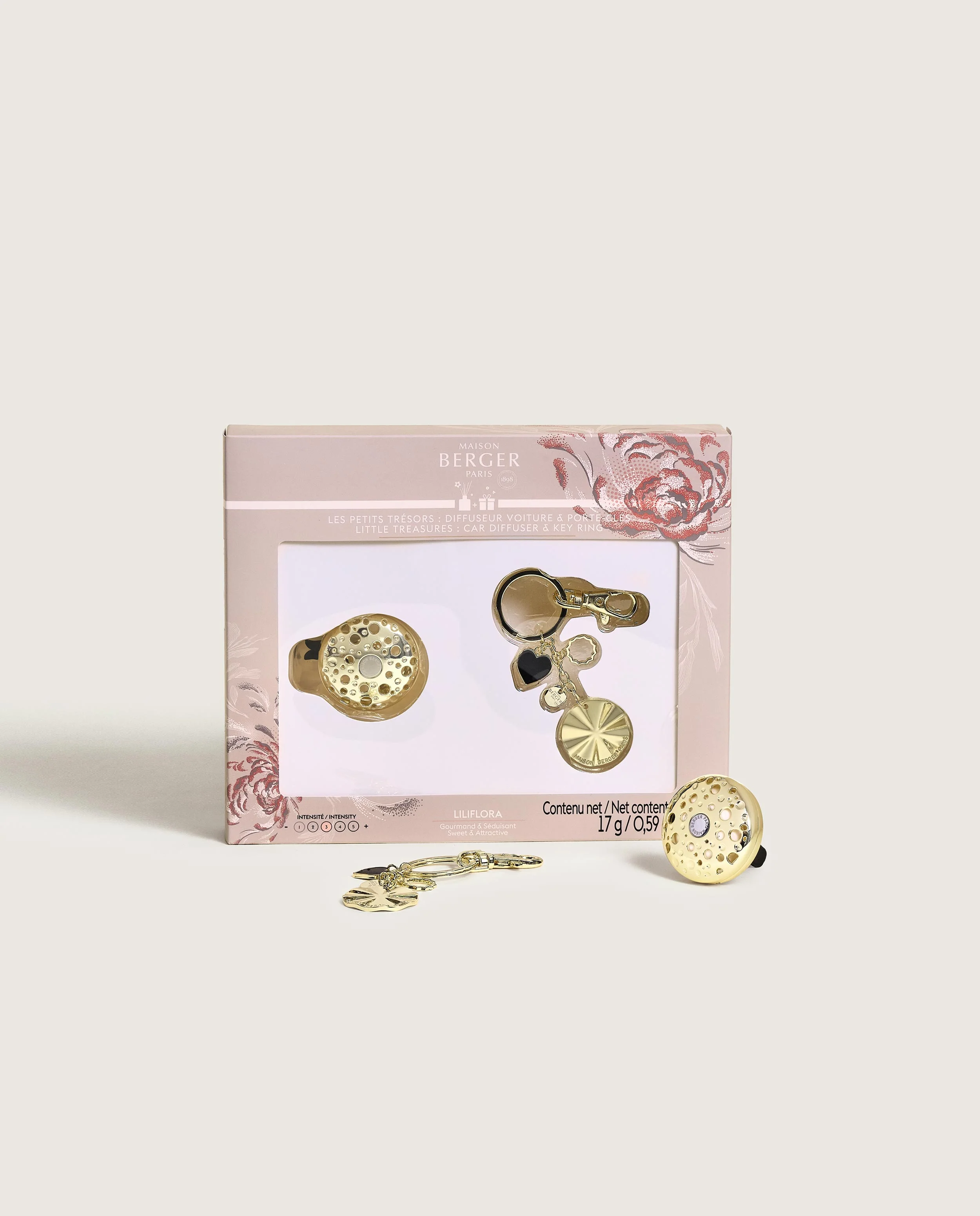 Coffret Les Petits Trésors Ophelia diffuseur voiture & porte clefs Or