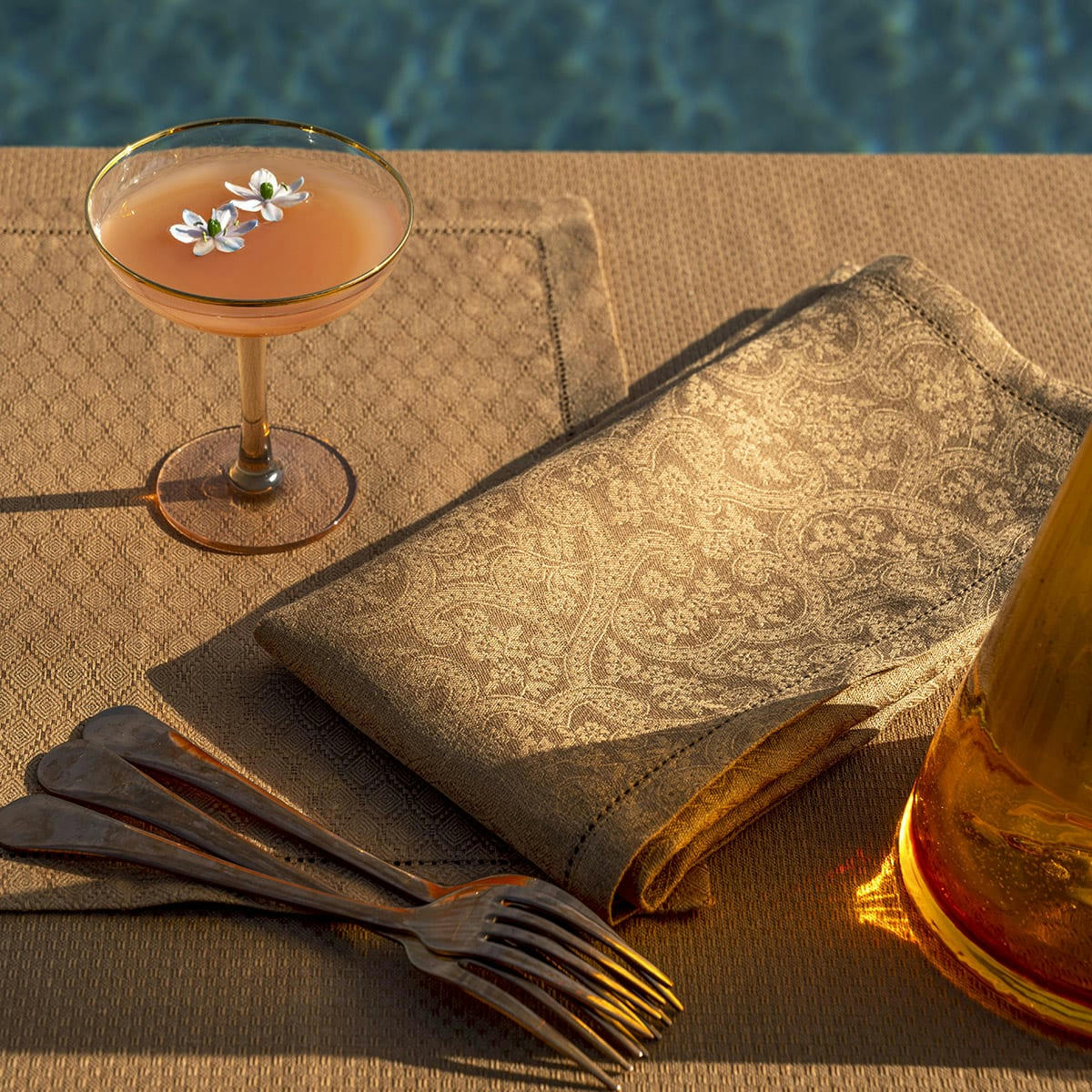 PORTOFINO FIORI - Serviette en lin terra 58 x 58