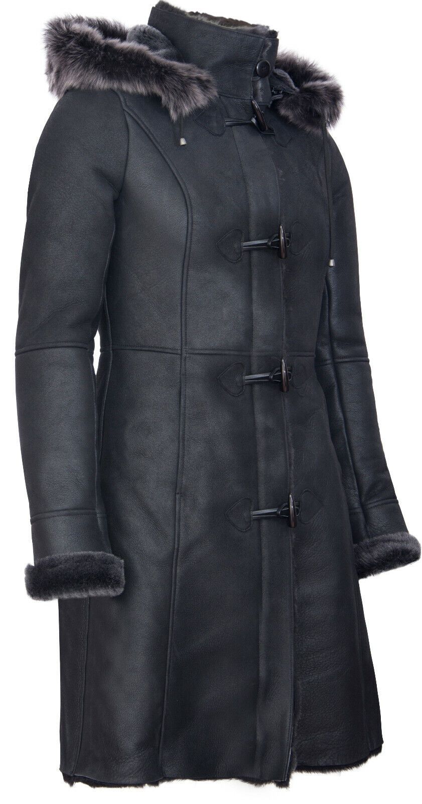 Infinity Leather Sheepskin Hooded Duffle Coat-Ottawa