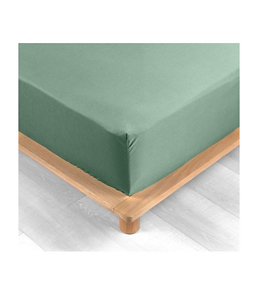 DRAP HOUSSE 2 PERSONNES PERCALE UNI 78 FILS PERCALINE TILLEUL - 160x200cm - Vert tilleul