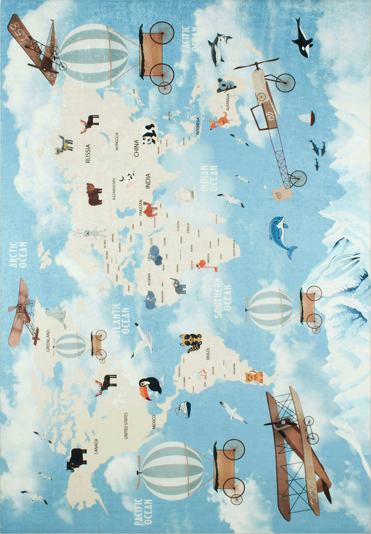 HAPPY - Tapis enfant carte du monde avec animaux 160x230