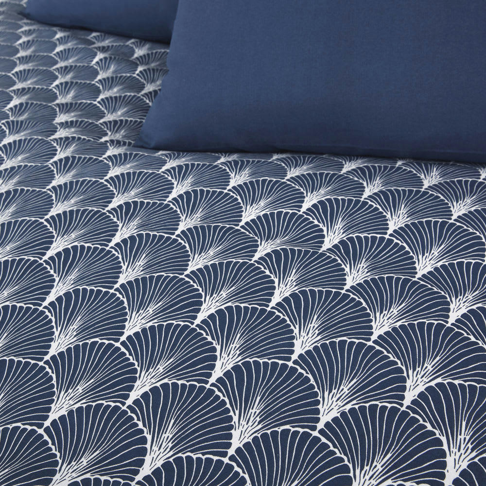 TAIKA - Parure de lit en coton bio gris anthracite et bleu marine imprimé 220x240