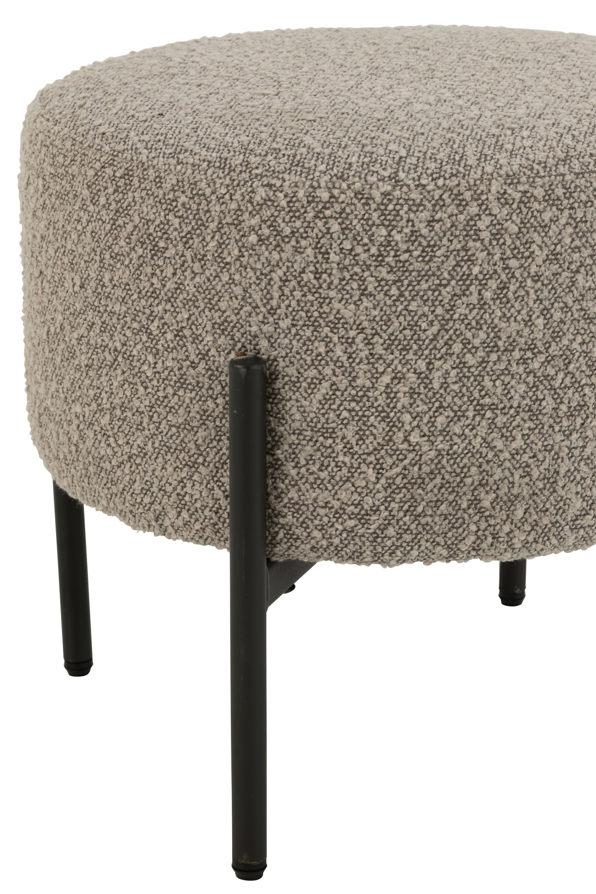 J-Line kruk Bouclé - hout - grijs/zwart