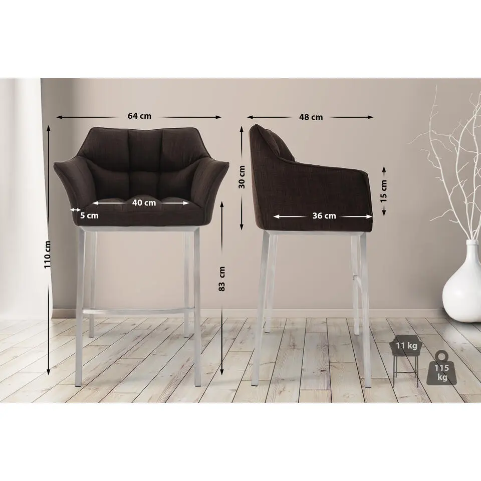 CLP Barkruk Damaso roestvrij staal Frame - Stof - bruin