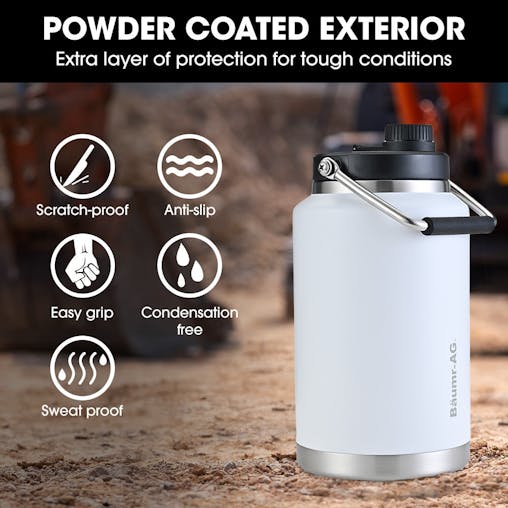 NNEMB 3.8L Double Wall Insulated Stainless Steel Water Bottle, Drink Jug with Handle, White