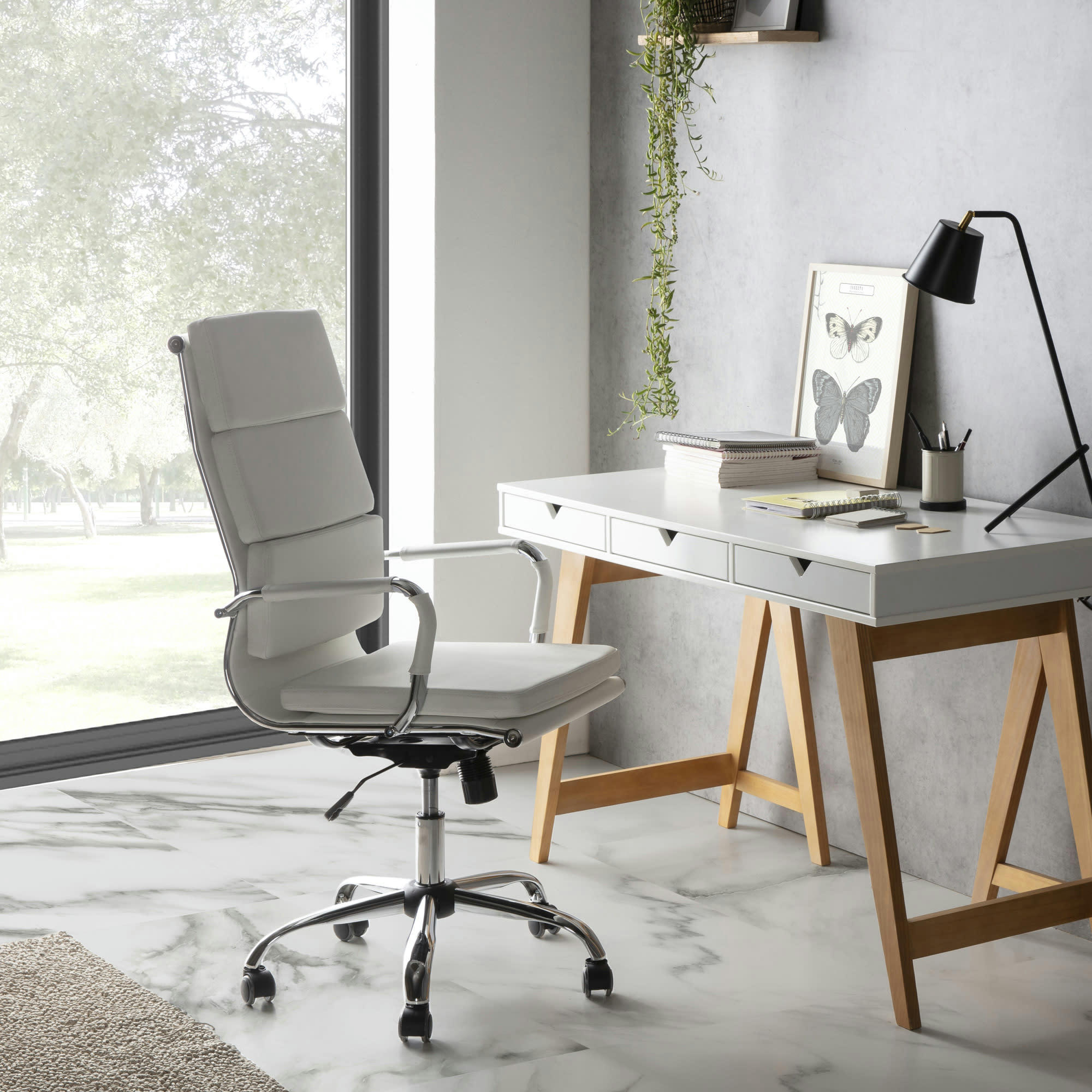 MORGAN - Fauteuil de bureau inclinable blanc, cuir synthétique