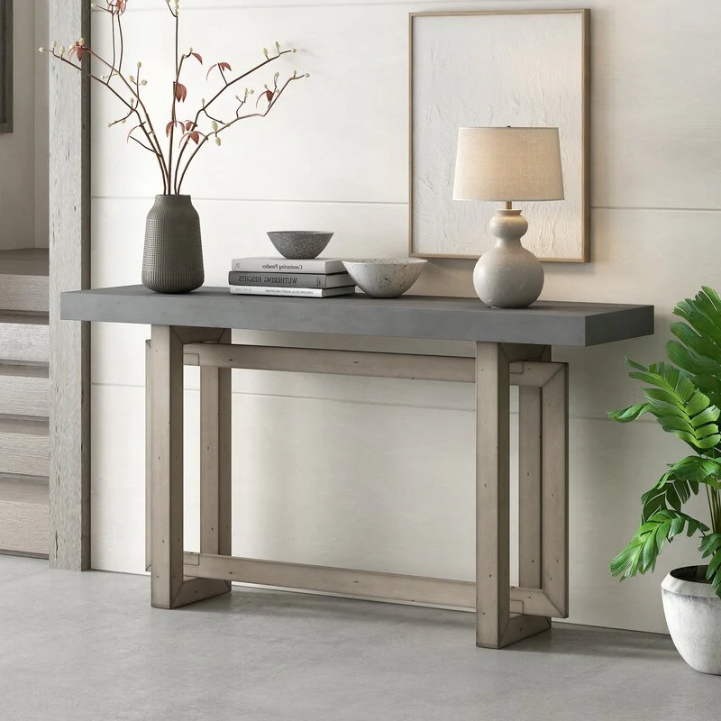 Grondin Contemporary Entrayway Table Console Table Sofa Table with Concrete Style Wooden Top