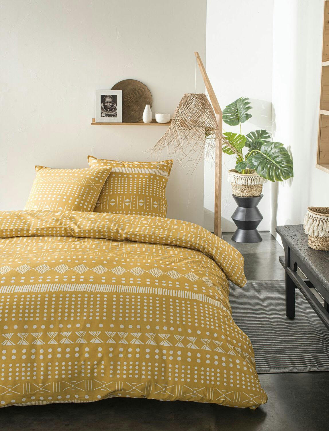 VIKTOR - Parure de lit 2 personnes imprimé en Coton Jaune 220x240 cm