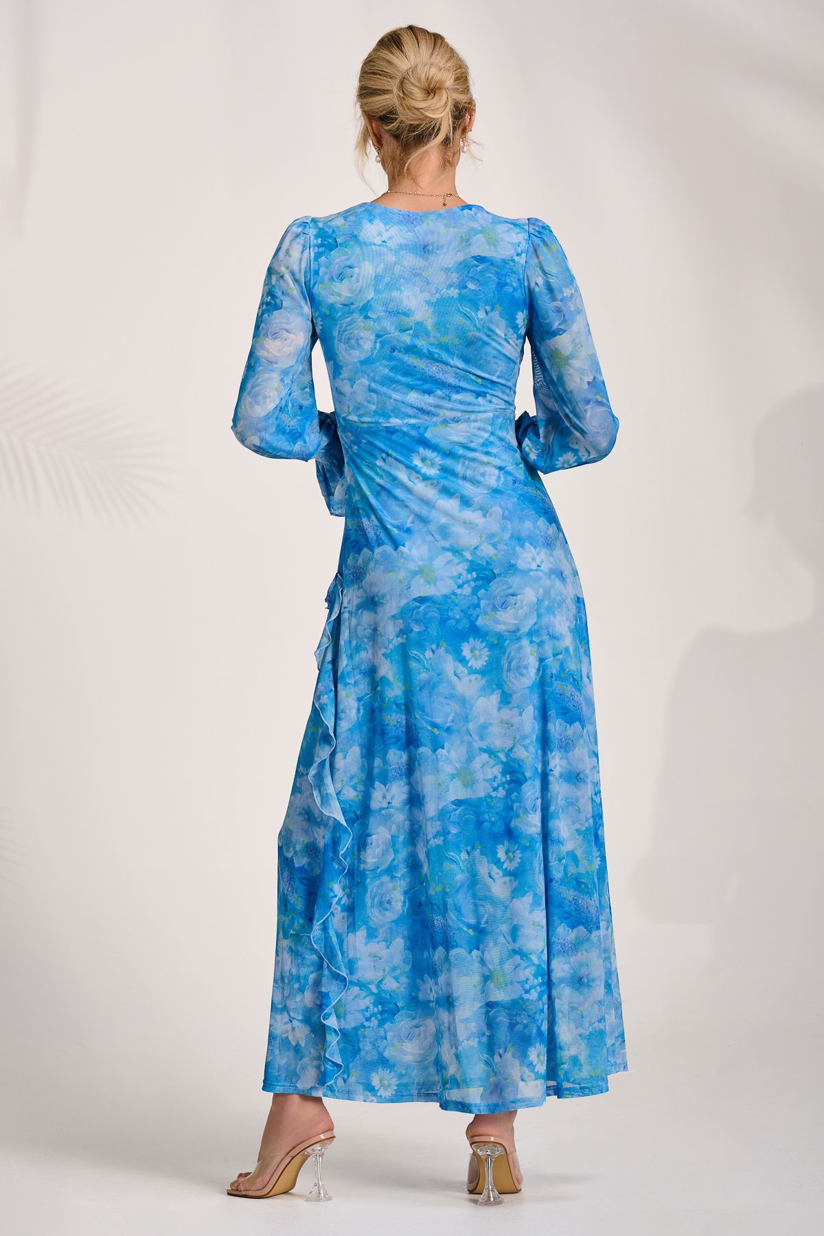 Jolie Moi Long Sleeve Ruffle Mesh Maxi Dress