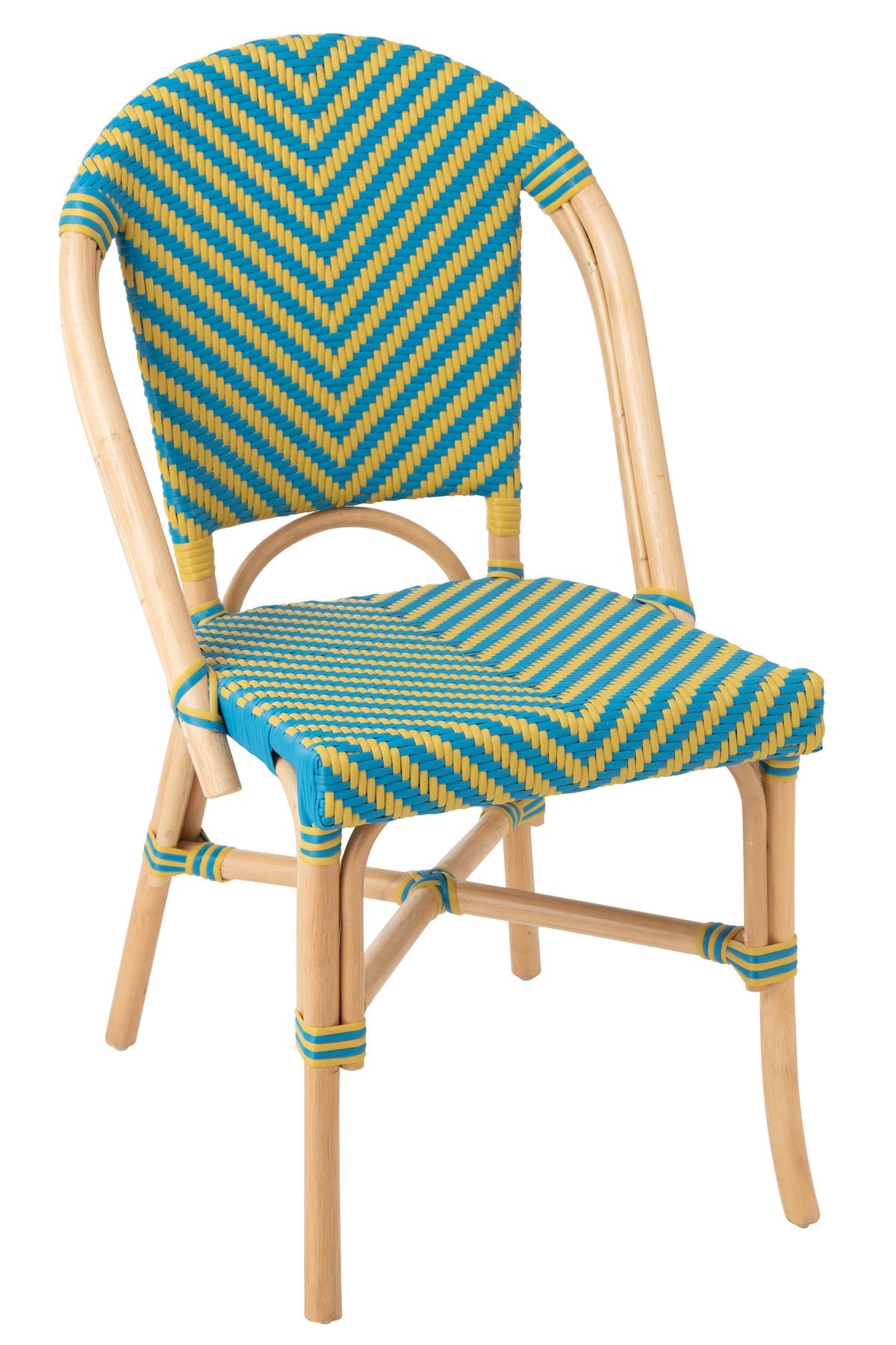 J-Line stoel Ego - riet - geel/azuurblauw - 2 stuks