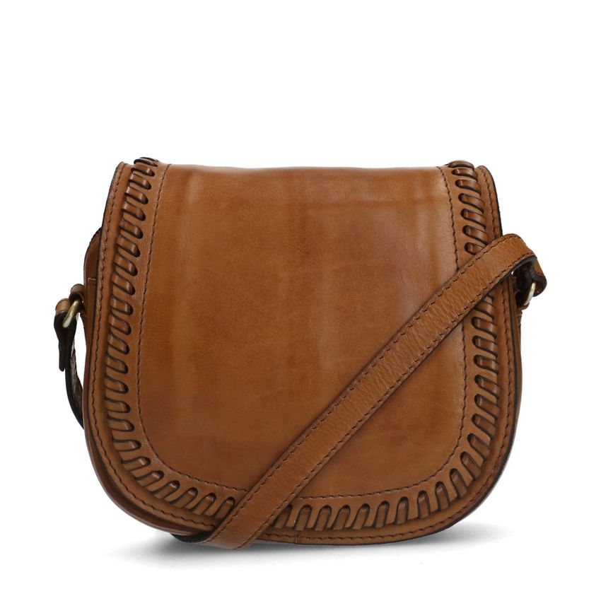 Manfield Cognac leren schoudertas met leren details