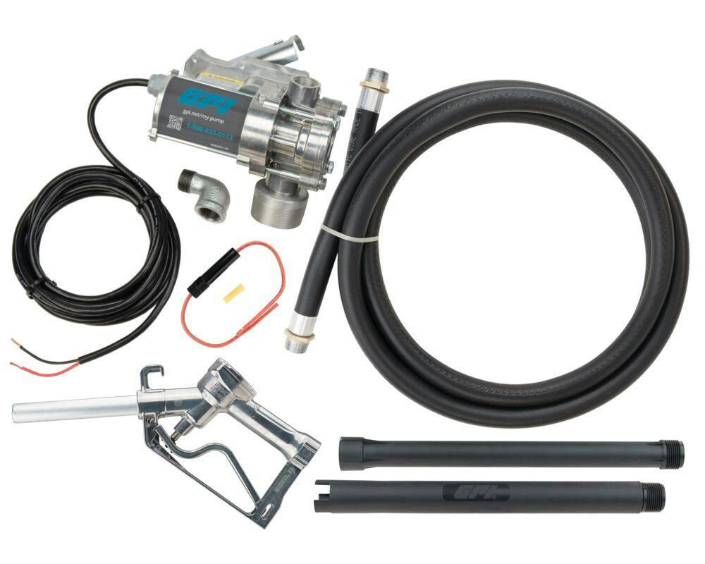 GPI EZ-8 12V 8 GPM Fuel Transfer Pump Kit with 10-ft Hose & Manual Unleaded Nozzle