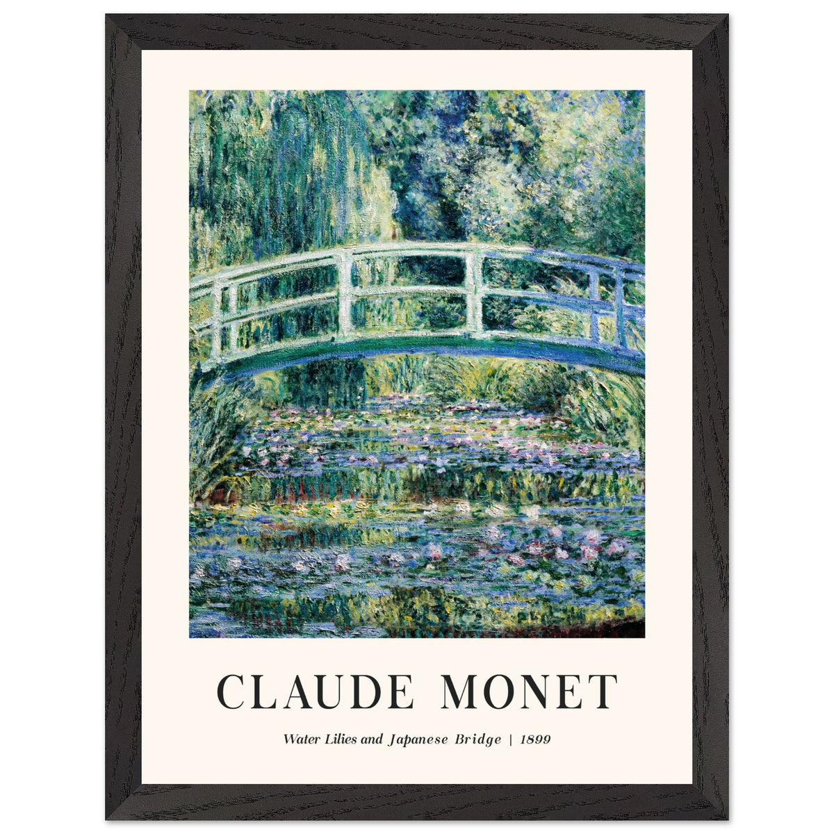Artfulprints Poster met Lijst Claude Monet - Water lilies and Japanese bridge  - 30x40 cm - Groen