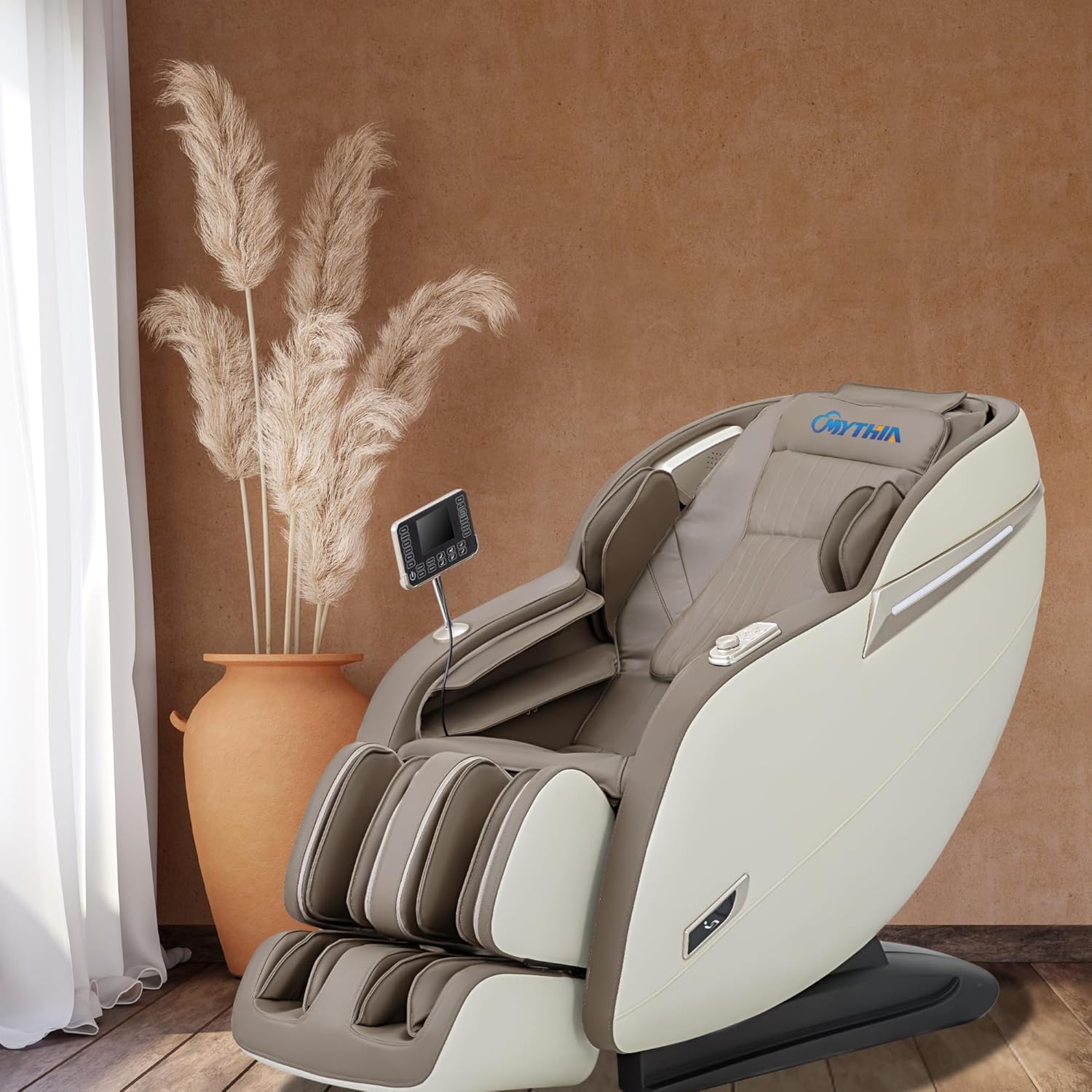 MYTHIA MD906 2026 Massage Chair - Full Body Zero Gravity Recliner with 3D Massage, Heat Therapy, Air Pressure & Foot Roller, Bluetooth & USB Charging Port for Home & Office Use (Beige)