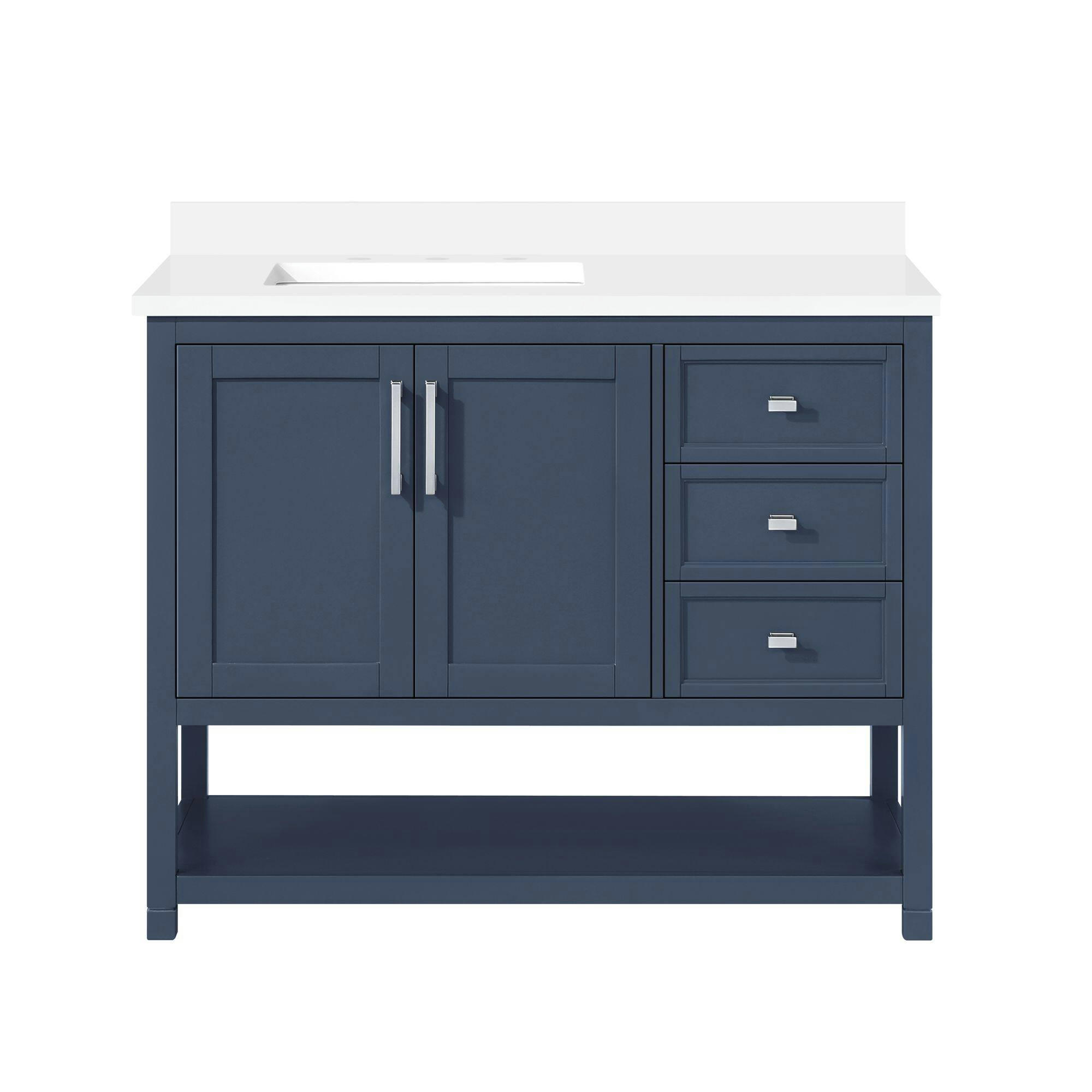 OVE Stanley 2-Door Single Sink Stone Top Bathroom Vanity with Built-in Power Bar, Midnight Blue, 42-in