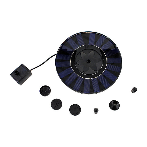 Fontaine solaire- Diamètre 18cm- fournie avec 6 buses pour choix du type de jet d'eau, fonctionne sans batterie